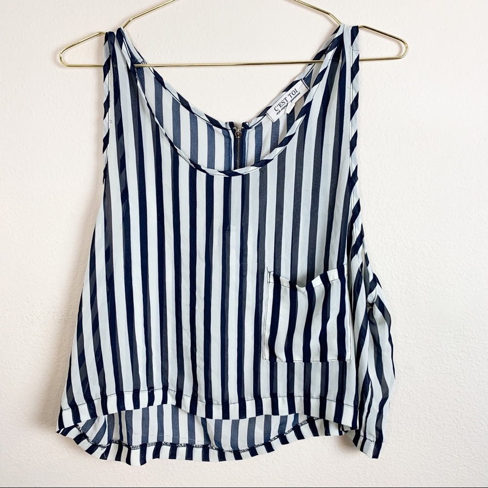 Cest Toi Strip Crop Blouse Top
